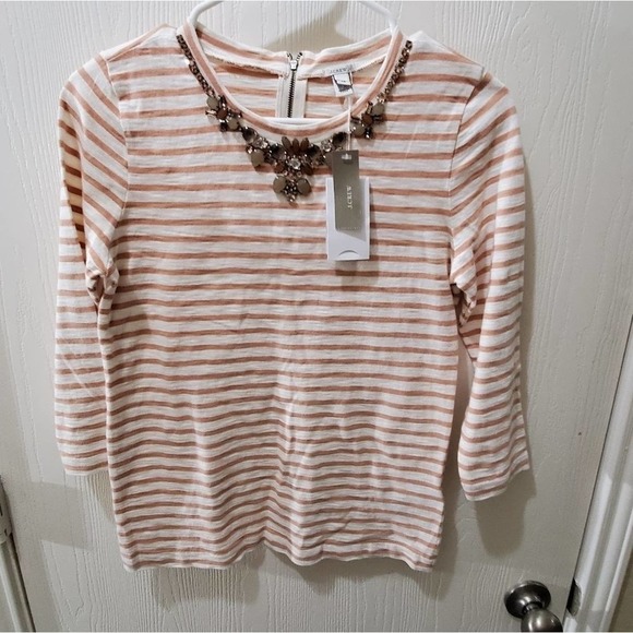 J. Crew Tops - J. Crew jeweled neckline‎ striped shirt NEW!!!! Size XS
